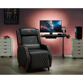 Cougar Gaming Recliner Armchair with Footrest , Black Faux Leather With Red Trim