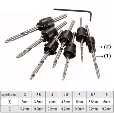 7-Piece Countersink Drill Bit Set – 5 Sizes With 2 Wrenches, Steel Bits For Wood, #6-#16 Screws, Hardwood & Plastic Compatible