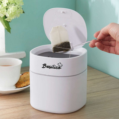 Countertop Tea Bag Bin, Waste Bin with Push Touch Lid for Vegetable ...