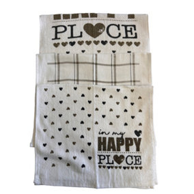 Country Club 3 Pack Tea Towels Happy Place