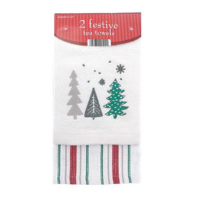 Country Club Christmas Tree Tea Towels Set of 2 Cotton 64cm x 30cm