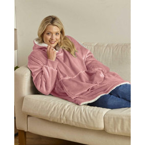 Country Club Heated Eskimo Sherpa Hoodie Blanket/Throw Pink Oversized, one size fits most