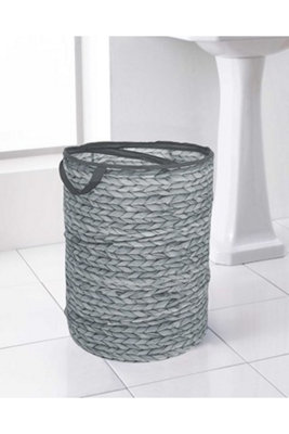 Country Club Pop Up Laundry Bin Grey Wicker Print