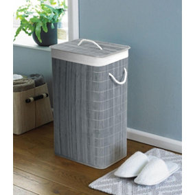 COUNTRY CLUB Rectangular Bamboo Laundry Hamper Basket Clothes Storage Organizer With Lid (Grey)