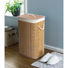 COUNTRY CLUB Rectangular Bamboo Laundry Hamper Basket Clothes Storage Organizer With Lid (Natural)