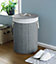 COUNTRY CLUB Round Bamboo Laundry Hamper Basket Clothes Storage Organizer With Lid (Grey)