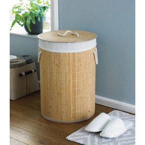 COUNTRY CLUB Round Bamboo Laundry Hamper Basket Clothes Storage Organizer With Lid (Natural)