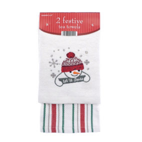 Country Club Snowman Christmas Tea Towels Set of 2 Cotton 64cm x 30cm
