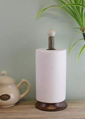 Country Cottage Wood & Ceramic Kitchen Roll Holder