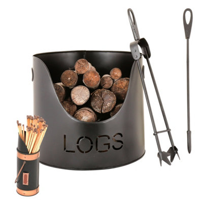 Country Fireside Log and Kindling Bucket with Matches Canister Price Comparisons | Compare The Build