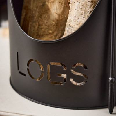 Country Fireside Log Storage and Kindling Bucket with Poker and Tongs - 4