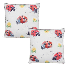 Country Life Ladybirds Filled Decorative Throw Scatter Cushion - 43 x 43cm - Pack of 2