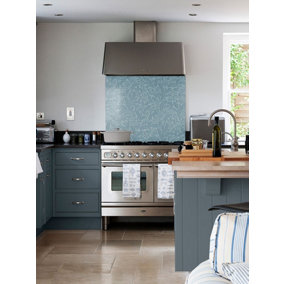 Country Living Acanthus Leaf Air Force Blue Glass Kitchen Self Adhesive Splashback 600mm x 750mm