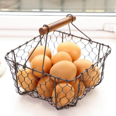 Country Style Egg Basket Trug Chicken Wire Kitchen Storage Caddy Rustic Wirework Decorative Storage Basket Holder - 3