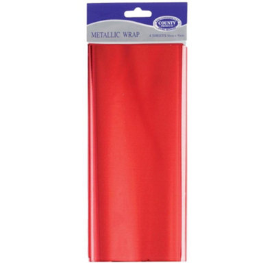 County Stationery Metallic Wrapping Paper Sheets (Pack Of 48) Red (70cm x 50cm)