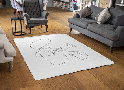Couple Kiss In Line Art Designer Special Soft Home Rug