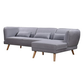 Cove 3 Seater Corner L Shape Sofa in Grey Fabric with Wooden Legs, Right Hand Chaise