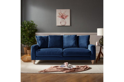 Covent 3 Seater Sofa With Scatter Back Cushions, Navy Blue Velvet