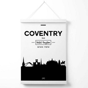 Coventry Black and White City Skyline Poster with Hanger / 33cm / White