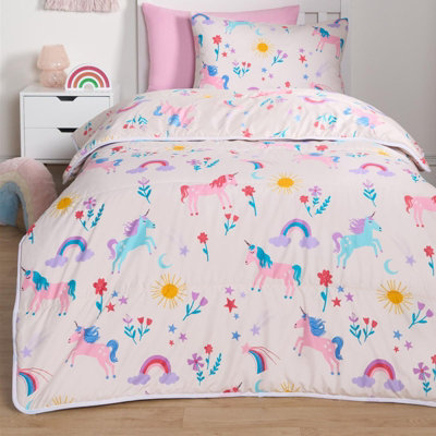 Coverless 10.5 Tog Unicorn Duvet Pillowcase Kids Single Quilt Travel Bedding Set