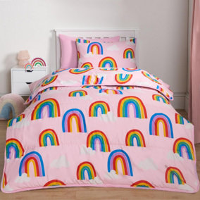 Coverless Duvet Pillowcase Rainbow 10.5 Tog Bedding Set Kids Single Travel Quilt