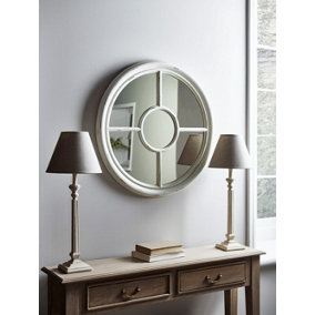 Covingtion Farmhouse Round Mirror/Window Mirror-Distressed White
