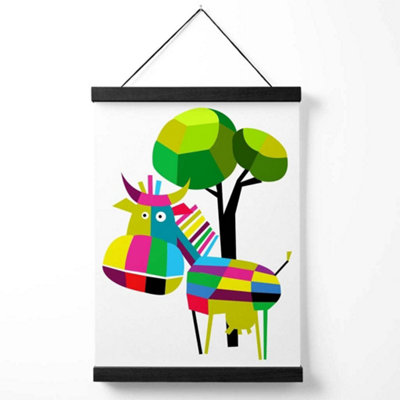 Cow Bright Geometric Animal Medium Poster with Black Hanger