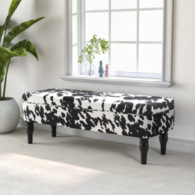 Cow Print Velvet Upholstered Storage Ottoman Bench Bed End Bench with Rubberwood Legs W 1100 x D 440 x H 460 mm