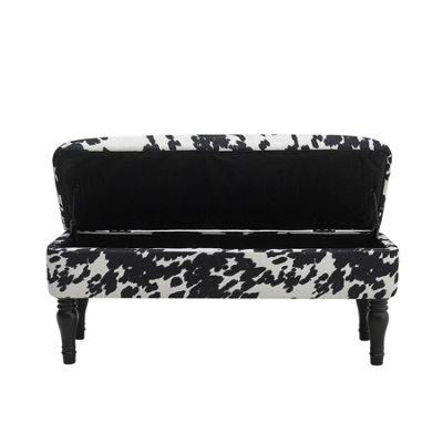 Cow Print Velvet Upholstered Storage Ottoman Bench Bed End Bench with Rubberwood Legs W 1100 x D 440 x H 460 mm
