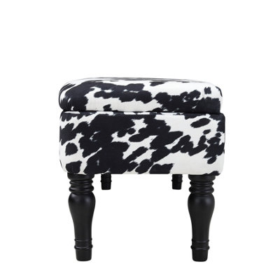 Cow Print Velvet Upholstered Storage Ottoman Bench Bed End Bench with Rubberwood Legs W 1100 x D 440 x H 460 mm