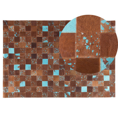 Cowhide Area Rug 140 x 200 cm Brown and Blue ALIAGA