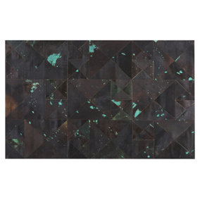 Cowhide Area Rug 140 x 200 cm Brown with Turquoise ATALAN