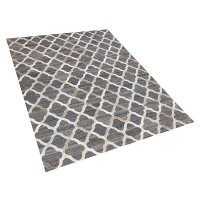 Cowhide Area Rug 140 x 200 cm Grey and Beige ROLUNAY