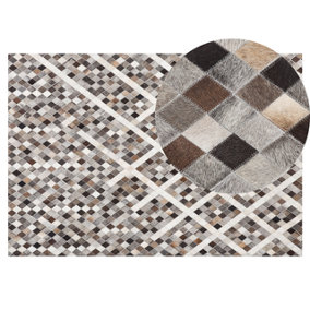 Cowhide Area Rug 140 x 200 cm Grey and Brown AKDERE