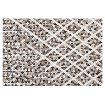 Cowhide Area Rug 140 x 200 cm Grey and Brown AKDERE