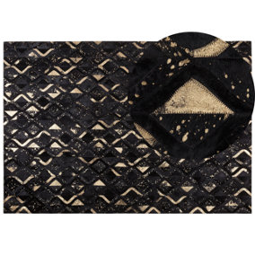 Cowhide Area Rug 160 x 230 cm Black and Gold DEVELI