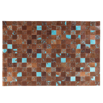 Cowhide Area Rug 160 x 230 cm Brown and Blue ALIAGA