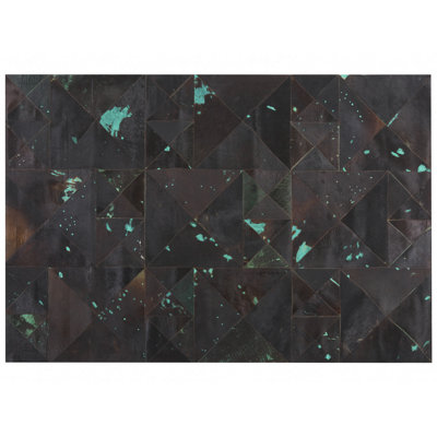 Cowhide Area Rug 160 x 230 cm Brown with Turquoise ATALAN