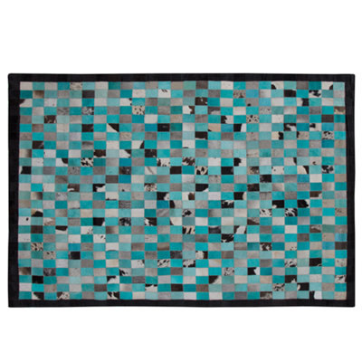 Cowhide Area Rug Turquoise and Grey 160 x 230 cm NIKFER