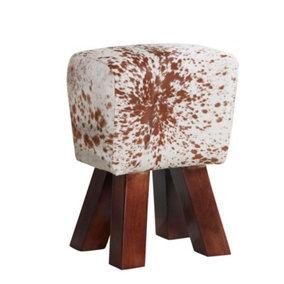 Cowhide Stool - Solid Wood - L25 x W33 x H45 cm - Natural