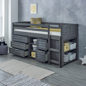 Cozy Grey Mid Sleeper with Ladder on the Right