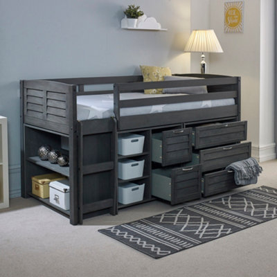 Low rise bed with shop storage