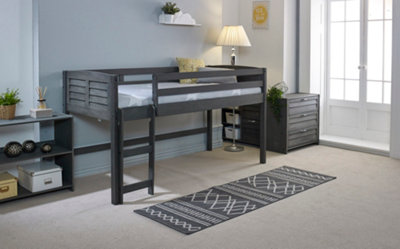 Cozy Grey Solid Wooden Mid Sleeper Storage Single Bed - Ladder on the Left
