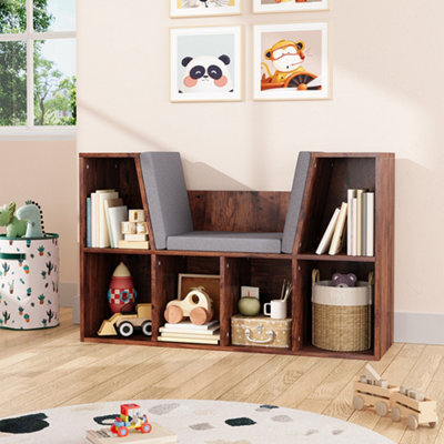 Cozy Kids' Bookcase with 6 Compartments and Reading Seat