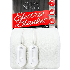 Cozy Night Double Size Electric Blanket Heated with 3 Heat Settings - Quick Fit Underblanket - Fleece Material Machine Washable