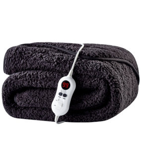 Cozy Night Electric Heated Throw Blanket 9 Heat Settings & 9 Timer Settings Machine Washable Luxurious Sherpa Fleece Black Onyx