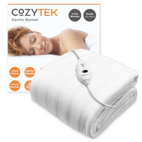 Cozytek Double Electric Heated Blanket 135 x 120cm Underblanket Heated Sheet & Secure Ties 3 Heat Settings