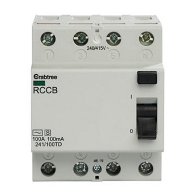 Crabtree 241/100TD 100A 100mA 4 Module Time Delay RCD