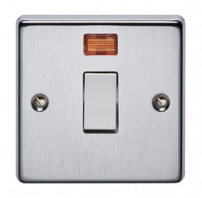 Crabtree 4012/3SC 1 Gang 32A DP Switch with Neon Satin Chrome White Insert