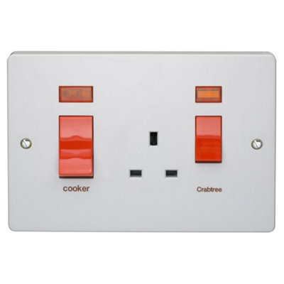 Crabtree 4520/31 Capital Cooker Control Unit with Socket + Neons 45A (LARGER PLATE)